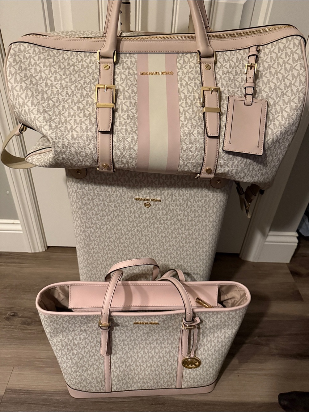 Michael Kors Blush Pink and Cream Travel Duffel, Tote & Luggage Set